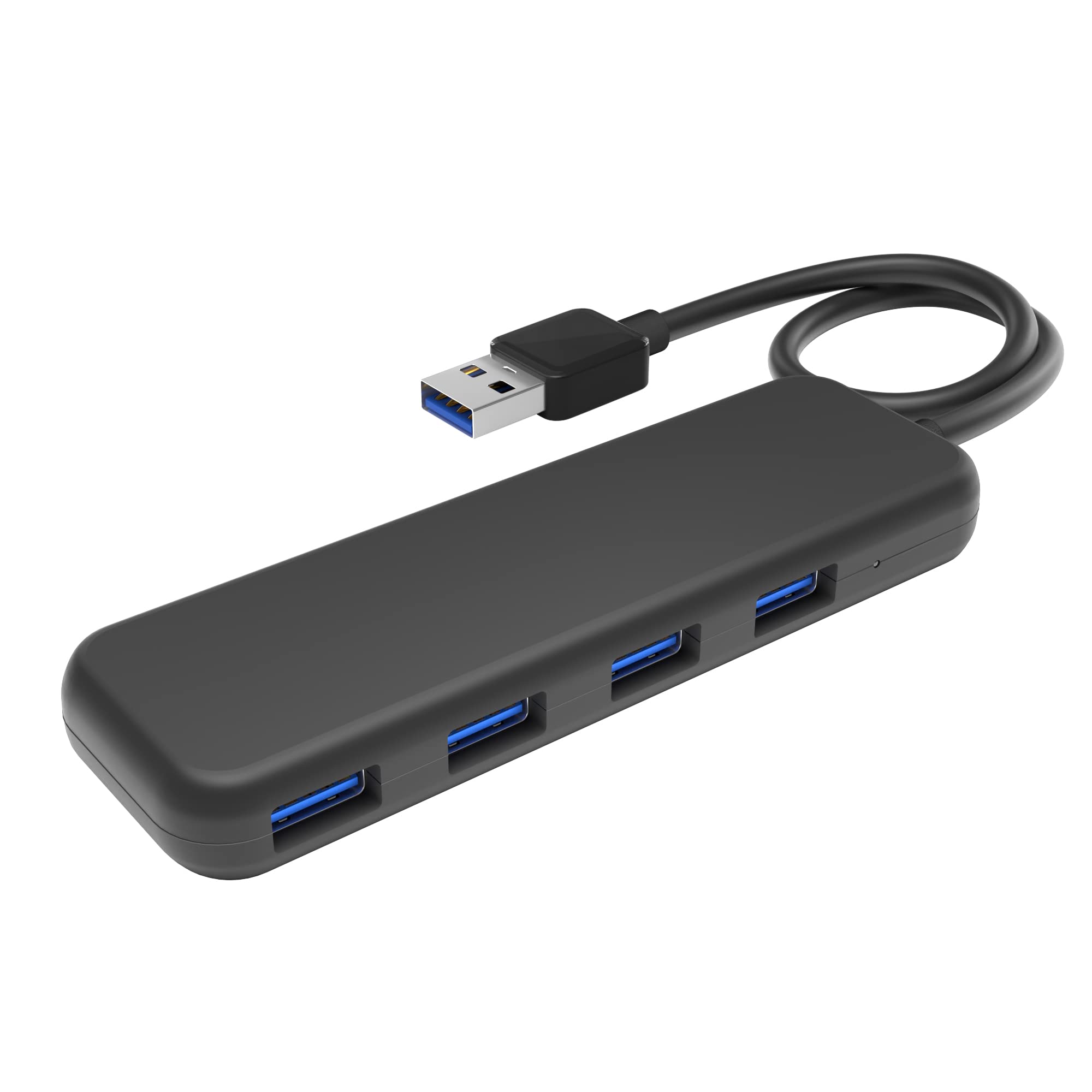 KabelDirekt – USB 3.0 hub 4 port (slim design, Plug & Play on PC/Notebook/Mac, 4 USB-A ports/1 connector, SuperSpeed/5 Gbps, black)