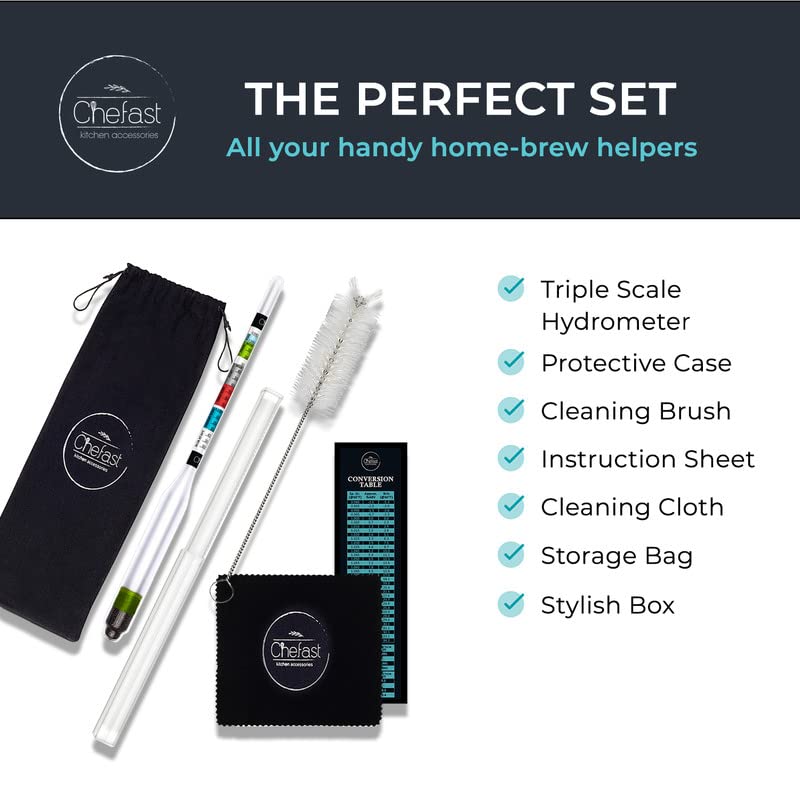 Chefast TripleScale Hydrometer Kit With Plastic Test Jar For Wine