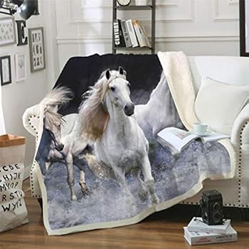 ChriHome 3D Horse Blanket Soft Warm Sherpa Fleece Sofa Couch Bedding Camping Thicked Throw Blanket (Pattern 2, 80'' x 60''(200 x 150cm))