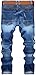YTD Mens Distressed Ripped Biker Slim Jeans Stretched Moto Denim Pants Blue
