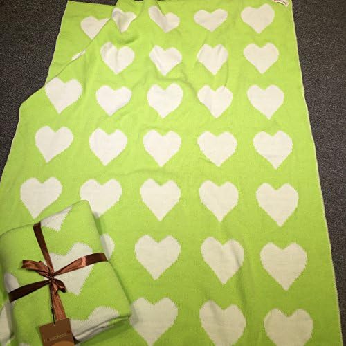 Hacookies,Green Heart Shape Pattern Quilt Living Room Sofa Bed Crocheted Knitted Cashmere Fleece Thick Double Layer Blanket for Children