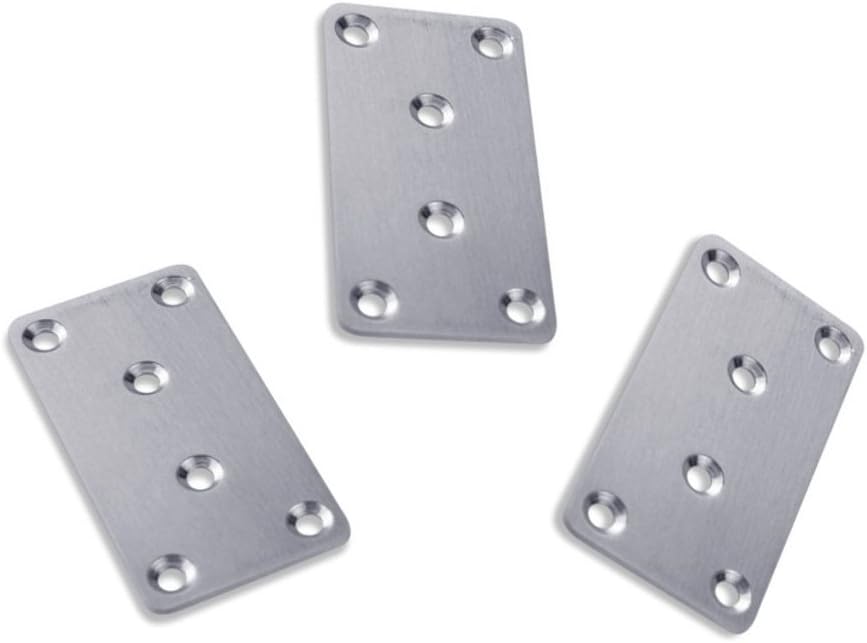 3 Pieces Metal Flat Brace Stainless Steel Mending Plate for Furniture Corner Repair Fixing, Surface Brushed Finish 3" ×1.57" × 0.08"