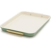 GreenPan Bakeware 13" x 9" Quarter Sheet Pan, Ceramic Nonstick Baking Pan, PFAS & BPA Free, Gold Handles, Durable Steel, Versatile & Space Saving Ovenware, Freezer to Oven Dish, Sage Green