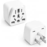 European to US Plug Adapter, 2 Pack UK AU to USA Type B Grounded Adapter | 3 Prong World to USA Travel Adapter for European, British, Australian and Chinese Plug, white
