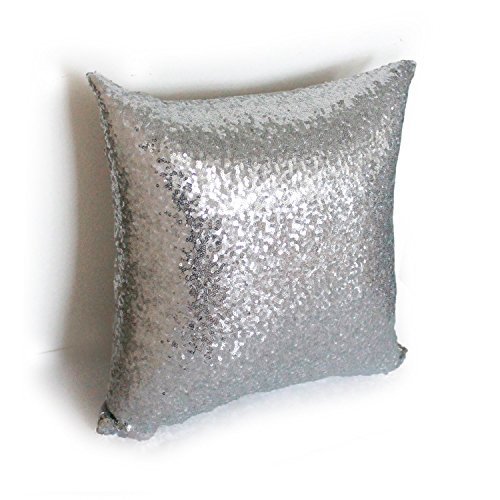 AMAZLINEN Sequin Pillow Cover- Decorative Cushion Covers- 18x18 Inches- Hidden Zipper- Back Side Mistique Satin Fabric- For Home, Party, Wedding & Formal Events- Comes Out In Multiple Colors (silver)