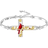 Fenthring Cardinal Bracelet for Women Sterling Silver Cross Bracelets Christmas Red Cardinal Gifts for Loss of Loved One Memorial Sympathy Jewelry