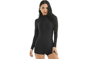 vastwit Women's Mock Neck Long Sleeve Ballet Dance Biketard Gymnastics Leotard Boyshorts Bodysuit Dancewear