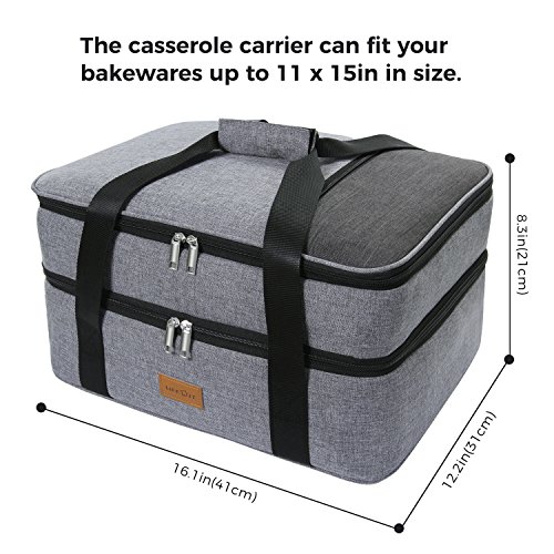 Lifewit Double Casserole Carrier Lasagna Lugger for Potluck Parties/Picnic/Beach, Thermal Lunch Bag Tote to Keep Food Hot/Cold, Grey