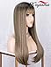 K'ryssma Synthetic Wig Ombre Brown Dark Roots with Bangs Straight Wigs Long Brown Glueless Heat Resistant Hair for Women