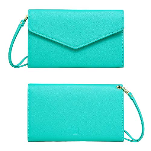 Krosslon Rfid Passport Holder Wristlet Travel Wallet Trifold Documents Organizer Slim Purse, Fit US UK CA Passport Cover Best Traveling Accessories for Women, Turquoise(213#)