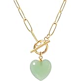 TaYolnFaSo Natural Stone Paperclip Toggle Necklace Dainty Size Heart/Round Teardrop Gemstone Paper Clip Chain Necklace Birthstone Jewelry Gift for Women