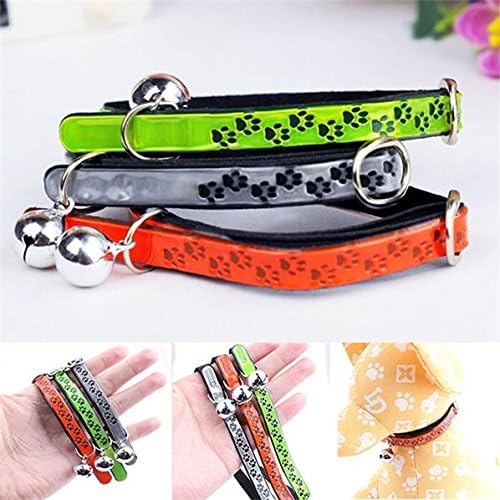 1 Pcs Pet Cat Kitten Dog Puppy Reflective Safety Adjustable Collar with Bell PU Leather Paw Pattern - 3 Optional Colors