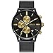 Black and Gold Men's Fashion Chronograph Quartz Analog Wrist Watch with Black Mesh Stainless Steel Band - BAOGELA