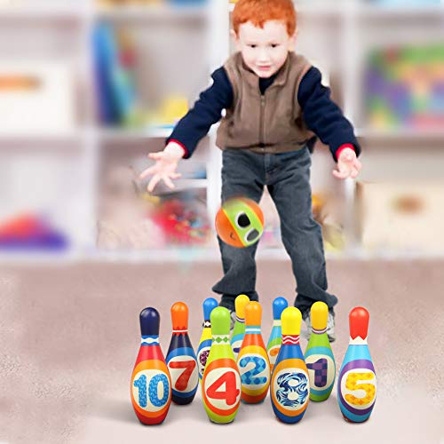 image for yoptote Kids Bowling Set 10 Colorful Foam Pins and 2 Balls Outdoor Law