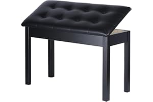 HEXANT Duet Piano Bech with Storage, Solid Wooden Keyboard Bench with PU Leather Padded Cushion for Musical Instrument, Keyboard, Vanity Stool (29x13x19 Inch) (Black)