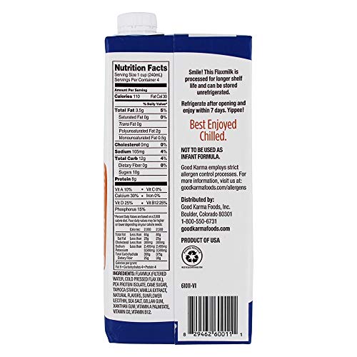 Good Karma Non Dairy Vanilla Flaxmilk (32 oz Carton) Vegan Protein