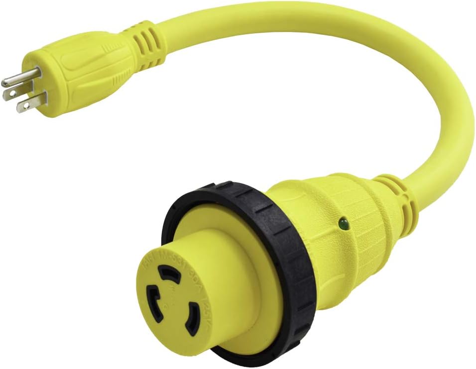 Marvine Cable Shore Power Cord Adapter 15Amp Male 5-15P to 30Amp Lock Female L5-30R Pigtail 1.5Ft: Home Audio & Theater