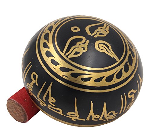 DharmaObjects Medium~ Tibetan OM MANI Singing Bowl Set ~ With Mallet, Brocade Cushion & Carry Bag ~ For Meditation, Chakra Healing, Prayer, Yoga