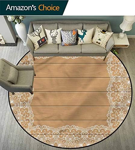 RUGSMAT Vintage Round Area Rugs,Wood Plank Floral Retro Home Decor Area Rug Round-63