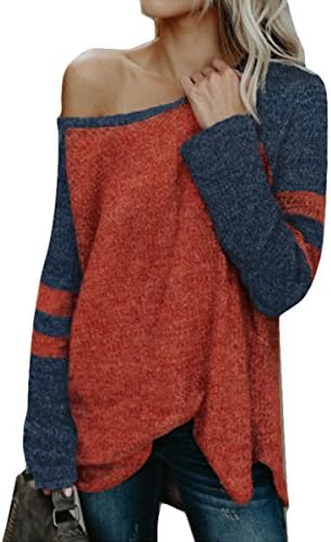 Riojay Women Tshirt Off The Shoulder Top For Women Long Sleeve Knit T-Shirt Casual Tops Size S (Orange)
