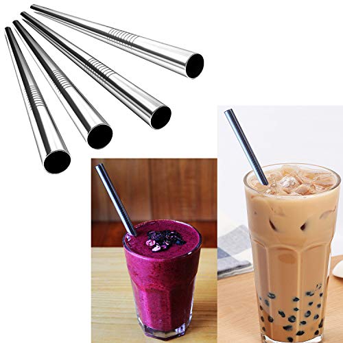 2 Stainless Steel Straws Big Straw Extra Wide 1/2" x 8.5" Long with 2 Drinking Spoon Straws - Reusable Straws For 20oz RTIC,Ozark Tumbler (2 Large Straws + 2 Spoon Straws + 2 Brushes + Box)