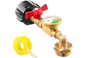 Propane Tank Refill Adapter with Gauge Ball Valve – Night Glow Dial for QCC Cylinders – Gas Connector for RV Camper BBQ Grill
