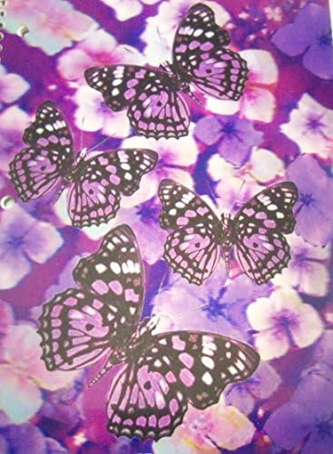 iDimension Poly Lenticular Cover Notebook ~ Purple Butterflies on Purple and White Flowers (70 Sheets, 140 Pages; 8" x 10.5")