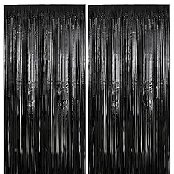 2 Pack 3.2 ft x 9.8 ft Black Tinsel Curtain Party