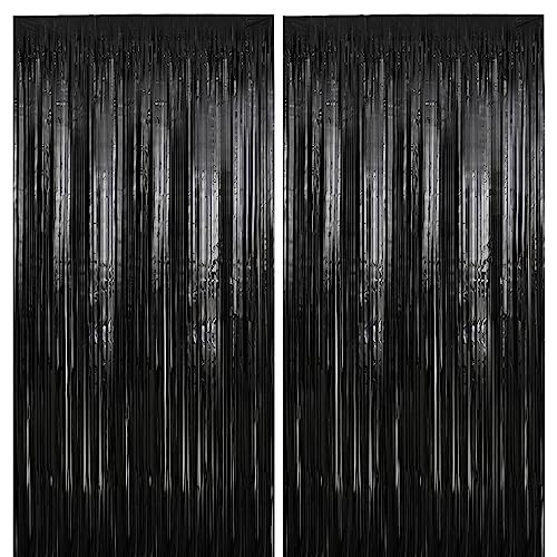 2 Pack 3.2 ft x 9.8 ft Black Tinsel Curtain Party