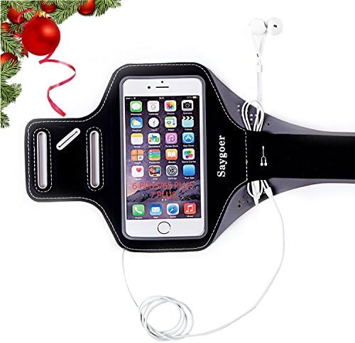 SAYGOER Black Water Resistant Armband For iPhone 8 plus, 7, 6, 6S, 5, 5C, 5S and Galaxy S5, Google Pixel - Fingerprint Touch , Good for Running, Unique Hidden Pocket for Stores Cash, Cards and Keys