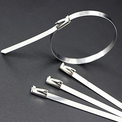 GUANLANG 100 Pack 11.8 Inches Stainless Steel 304 Exhaust Wrap Coated Self Locking Ball Lock Cable Zip Ties