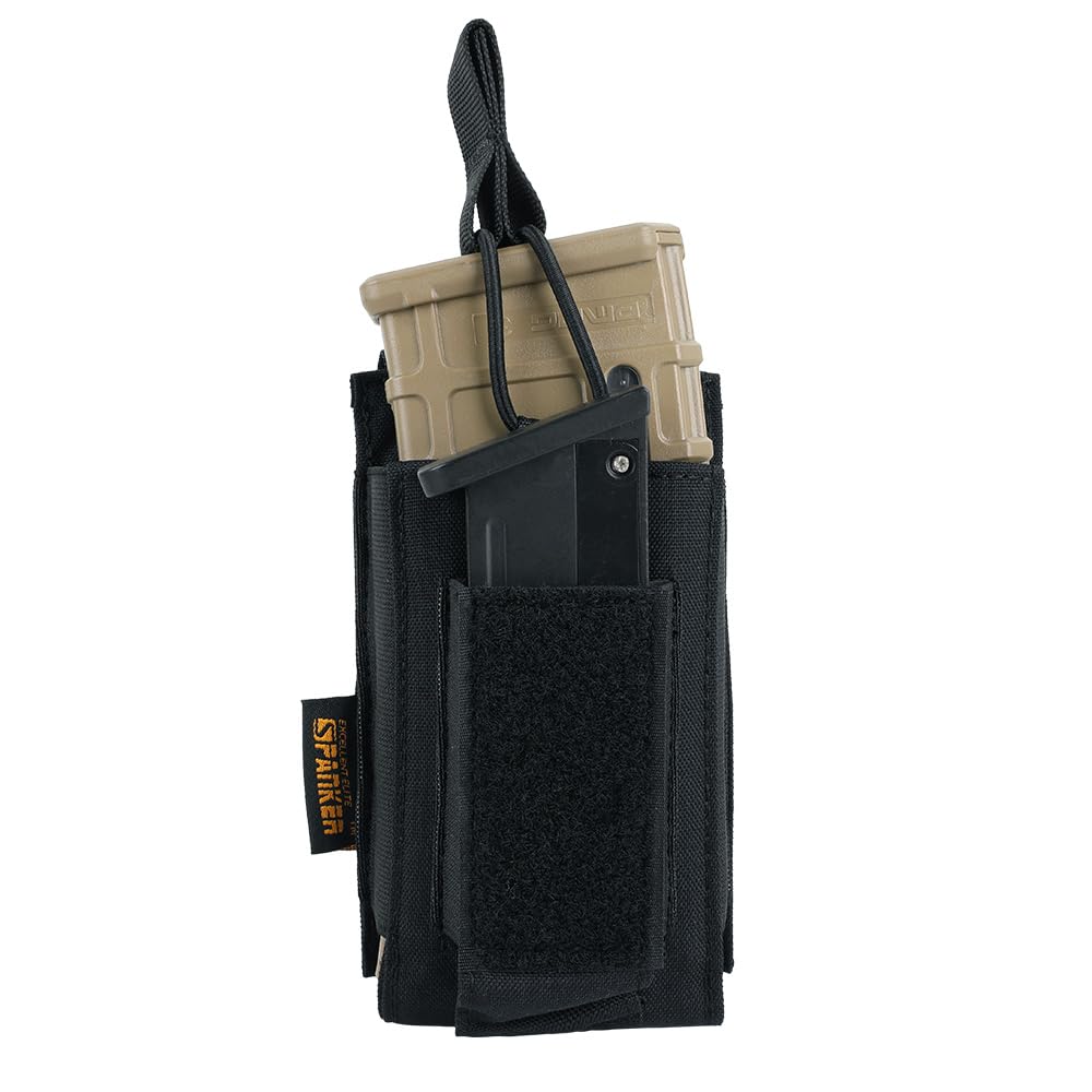 EXCELLENT ELITE SPANKER Open-Top Single/Double/Triple Mag Pouch for M4 M14 M16 AK AR Elastic Kangaroo Rifle Magazines and Pistol Mag Pouch(Single-Black)