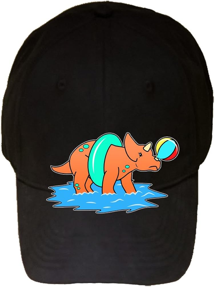 Triceratops Pops Beach Ball and is Sad Ocean Fun Cute - 100% Cotton Adjustable Hat Black