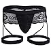 iiniim Men's Lingerie Lace G-String Bikini Thong Underwear with Garter (M, Black)