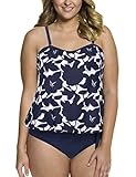 Septangle Women's Bandeau Blouson Tie Tankini Plus Size Swimwear