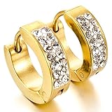INBLUE Men's Stainless Steel Stud Hoop huggie Earrings CZ Silver Gold Tone