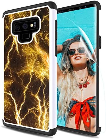 Case Samsung Galaxy Note 9 Phone Case with HD Screen Protector,HENSUN Glitter Cases Premium Leather TPU Silicon Hard Back Anti Slip Protectove Hybrid Case Cover for Women Girls Kids - Golden