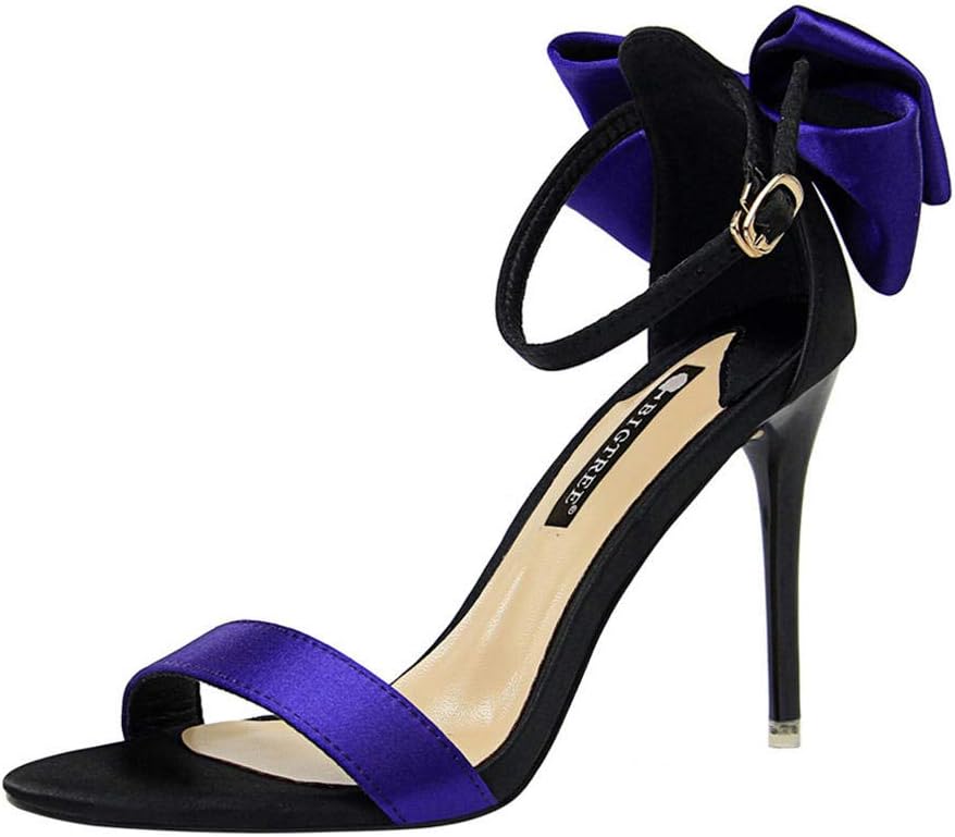 High Heel Sandals,Womens Prom Shoes Satin Mixed Colors Stilettos Back Bow Wedding Strappy Heels Bridal Closed Toe Sandals