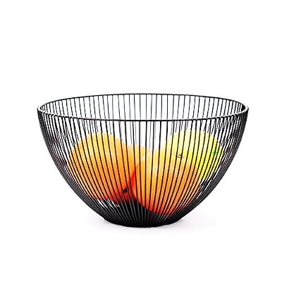 Modern Metal Wire Fruit Basket Fruit Bowl Vegetable Container Display Storage Baskets-Geometric Iron Art Dining Table Decoration Kitchen Home-25*14.2cm 