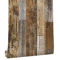 HaokHome 5005 Distressed Faux Wood Plank Wallpaper Rolls Brown/Tan Barnwood Wallpaper Murals Home Kitchen Bathroom Decoration 20.8" x 31ft