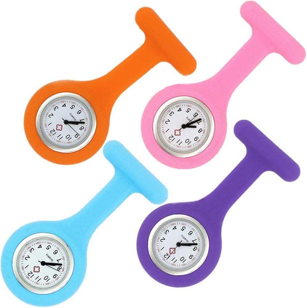 Fob Watches for Nurses, 10 Pcs/Set Clip on Nurse Watches for Women Men, Unisex Portable Silicone Clip-on Quartz Watches with Second Hand for Doctor: Watches