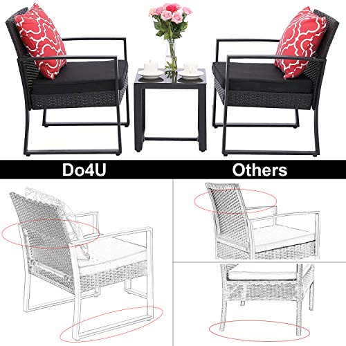 Do4U 3 Pieces Patio Set Outdoor Wicker Patio Furniture Sets Modern Bistro Set Rattan Chairs with Coffee Table Porch Backyard Pool Garden Chairs Set (631-BLK-BLK)