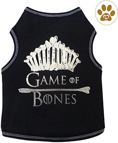 Black Game of Bones Metallic Tank Shirt with Paw Button Pin - Dog Sizes XS thru L (M - Chest 16"-18, Neck 14", Black/Silver)