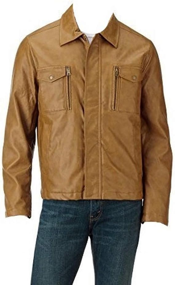 IZOD Men's Snap & Zip Faux Leather Bomber Jacket at Amazon Men’s Clothing store