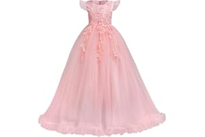 IBTOM CASTLE Flower Girls Maxi Dress Bridesmaid Wedding Pageant Party Princess Communion Floral Boho Vintage Lace Dance Gown