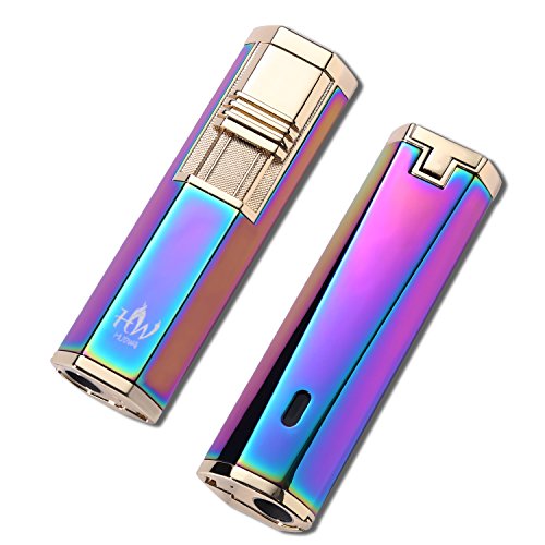 HUOWA Dual Jets Torch Cigar Lighter with a Cigar Punch Cutter, Butane Gas Fuel Refillable Windproof Cigarette Lighter (Colorful) - Thumbnail 5
