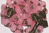 Large Rose Quartz and Bronze Rosary with Pardon Crucifix Made in Oklahoma