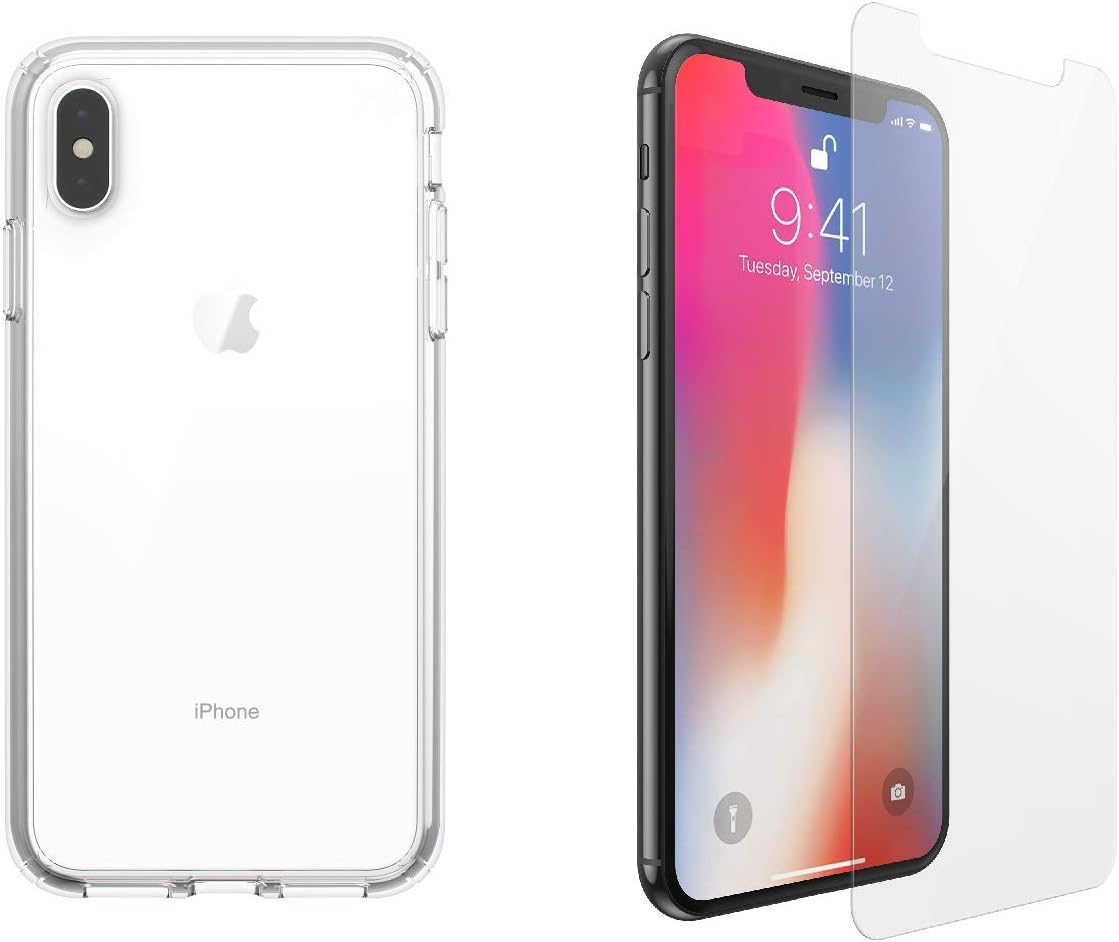 Speck Products Compatible Phone Case for Apple iPhone Xs Max, Presidio Stay Clear Case, Clear/Clear w Shieldview Glass Screen Protector