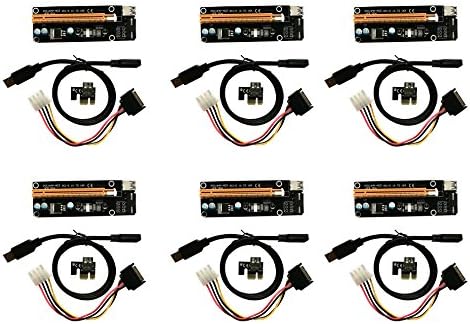 MakerBright PCI-E 1x to 16x Powered Riser Adapter Card USB 3.0 Extension Cable MOLEX to SATA Power Cable GPU Riser Extender Cable Bitcoin / Ethereum / Digital Currency Mining for PC Desktop (6-Pack)