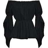 Scarlet Darkness Renaissance Shirt for Women Bell Sleeve Peasant Tops and Blouse